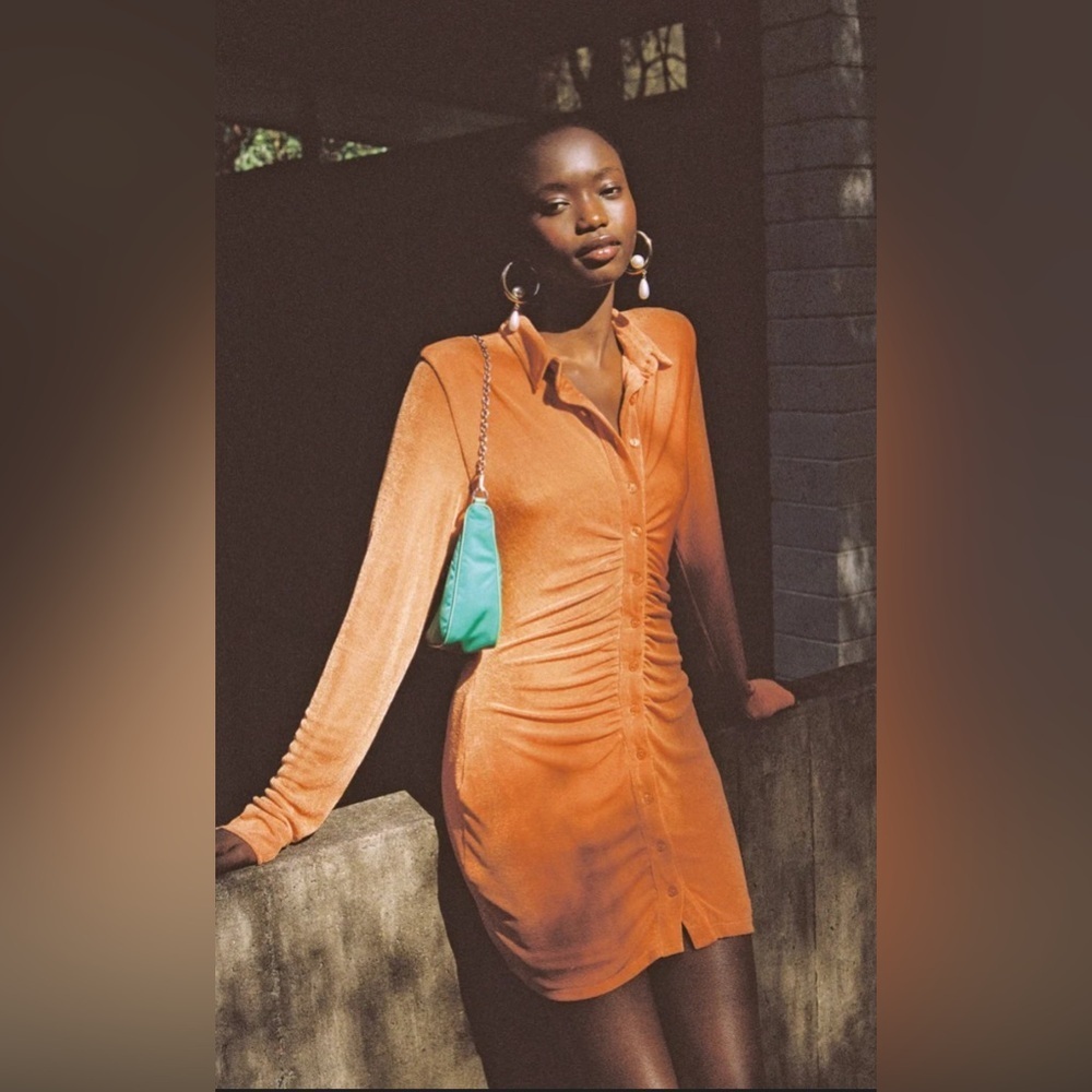 With Jean “Andy dress” Ruched Long Sleeve Button Down small - Picture 2 of 4